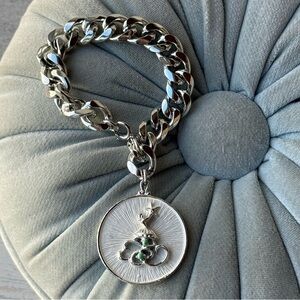 Vintage Silvertone Chunky Link Charm Bracelet 7.25"